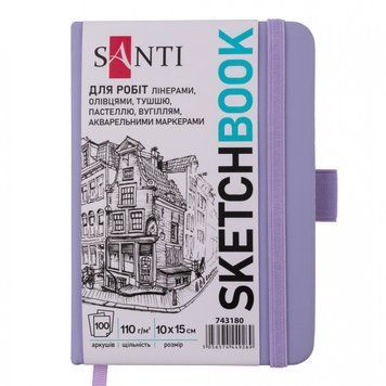 Скетчбук SANTI для графіки 10х15 см 100 л. тверда обкладинка PU 110 г/м2 743359 фото