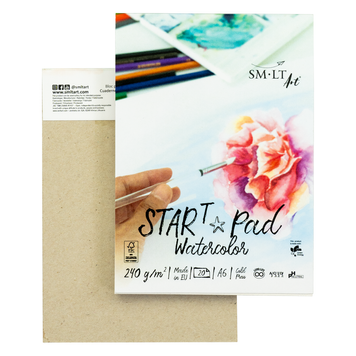 Склейка для акварелі STAR T, А6 (10,5*14,8 см), 240г/м2, 20л, натуральний білий, SMILTAINIS 6AS-20(240)/FS фото
