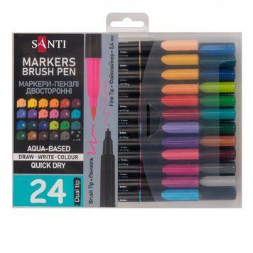 Набір маркерів акварельних SANTI Brush Pen 24 кольори двосторонні 391000 391000 фото