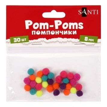 Помпони SANTI неонові кольори асорті акрил d 8мм 30шт/уп 955450 фото