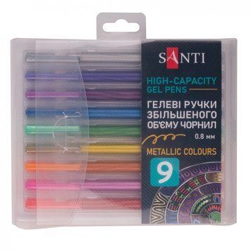 Набір гелевих ручок збільшеного об'єму чорнила SANTI Metallic 9 штук 420473 фото