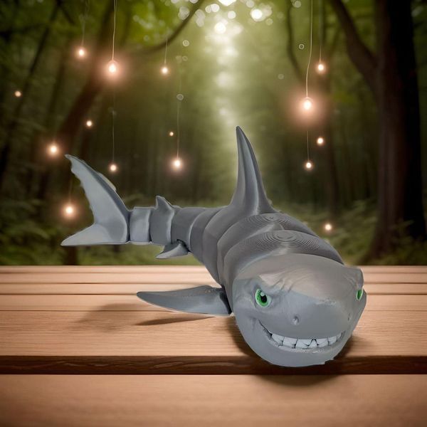 Іграшка 3D Акула, 28 см, пластик / Гнучка 3д іграшка на принтері / Рухлива іграшка 3д 1372-163 фото